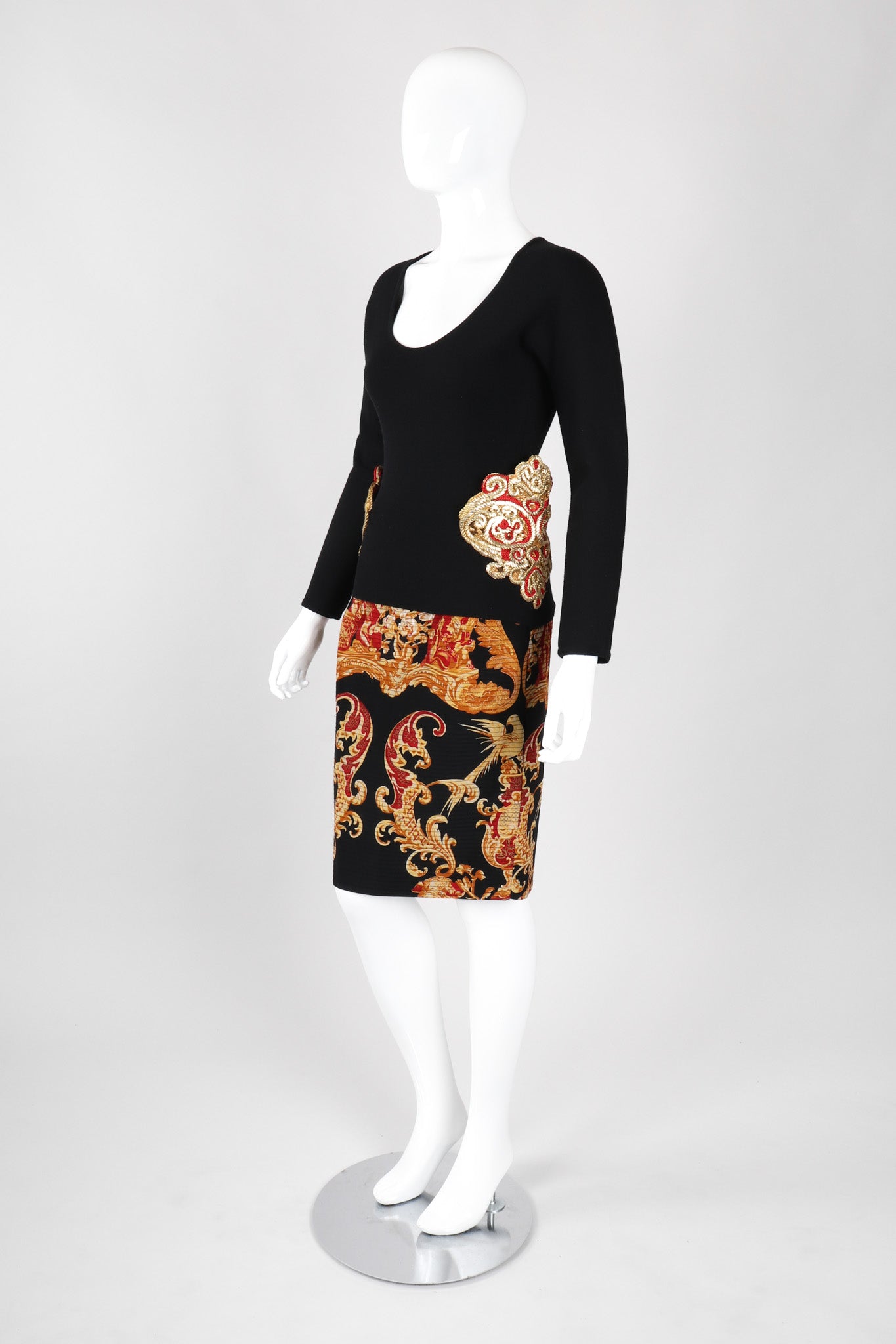 1992 A/W Baroque Chinoiserie Quilted Skirt & Wrap Set