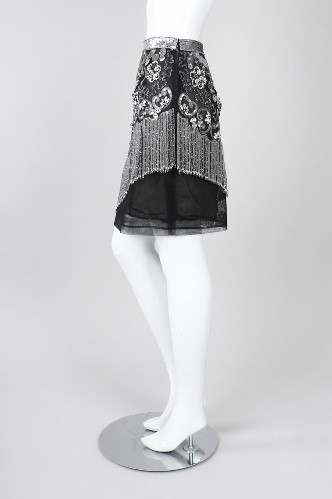 Recess Los Angeles Vintage Gianfranco Ferre Mesh Crystal Bead Fringe Gatsby Flapper Skirt