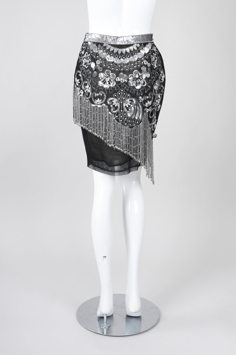 Recess Los Angeles Vintage Gianfranco Ferre Mesh Crystal Bead Fringe Gatsby Flapper Skirt