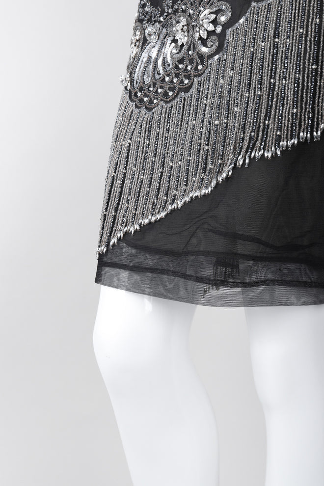 Recess Los Angeles Vintage Gianfranco Ferre Mesh Crystal Bead Fringe Gatsby Flapper Skirt
