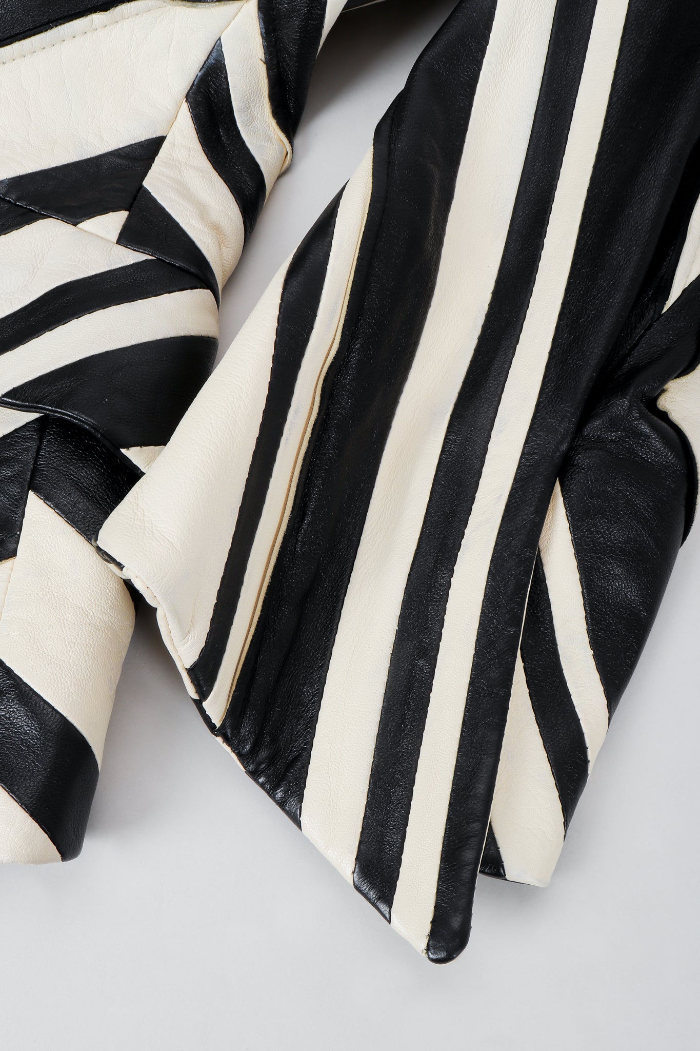 Vintage Gianfranco Ferre Leather Chevron Zebra Jacket Sleeve Detail