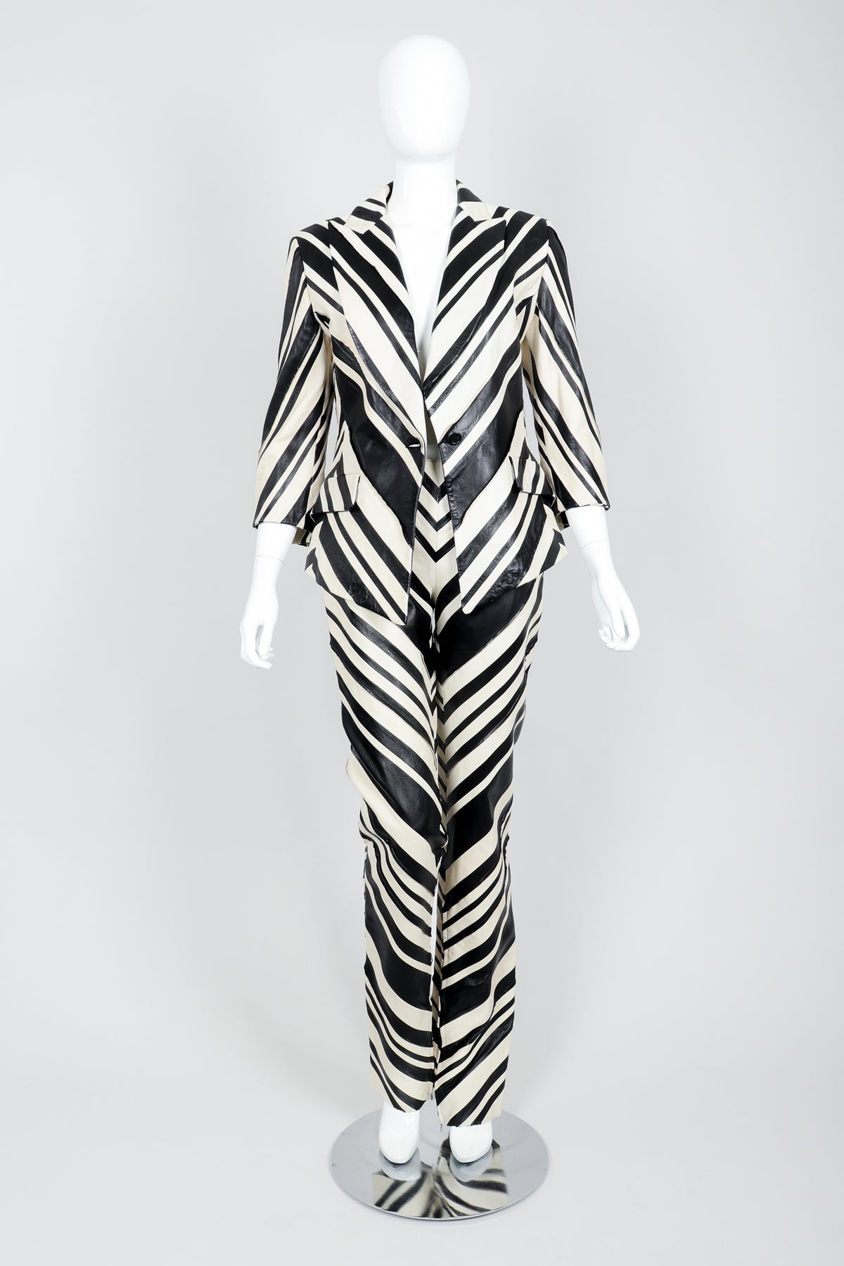 Vintage Gianfranco Ferre Leather Chevron Zebra Jacket & Pant Suit 