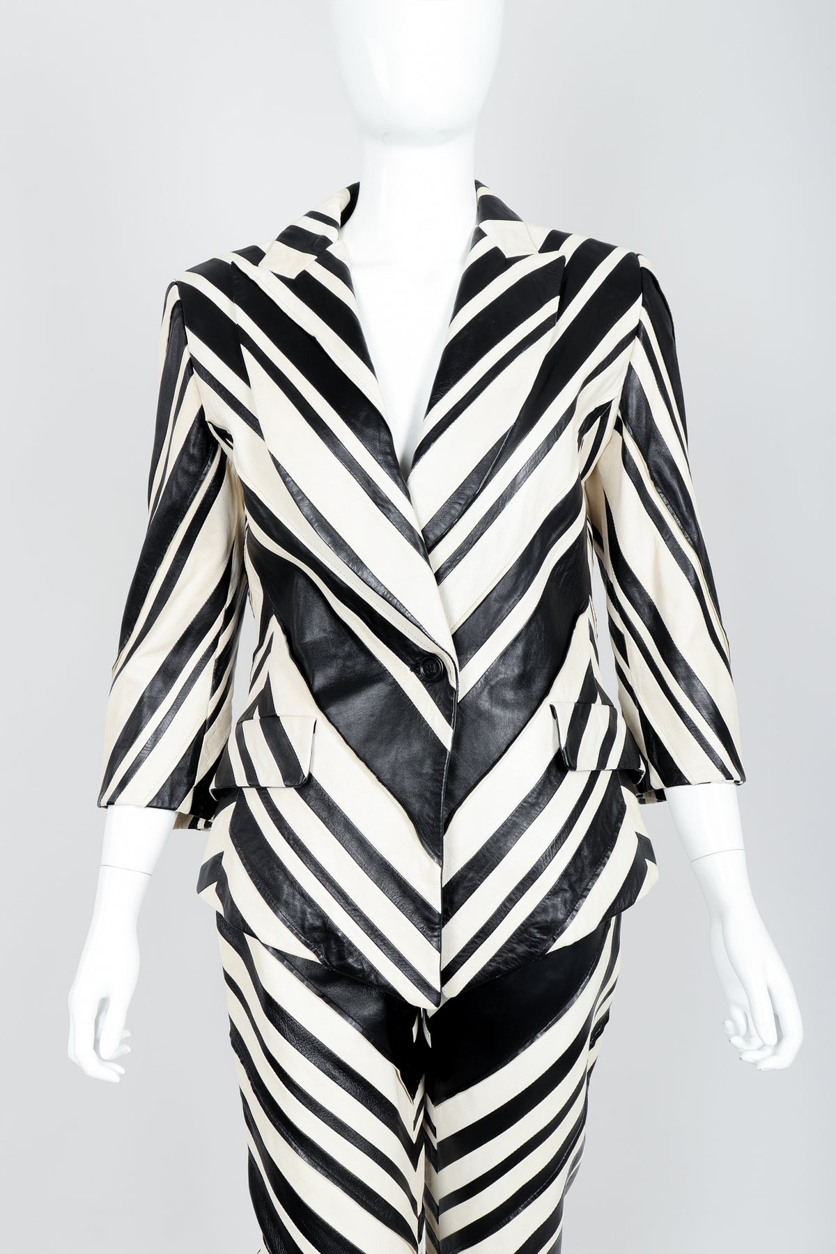 Vintage Gianfranco Ferre Leather Chevron Zebra Jacket & Pant Suit