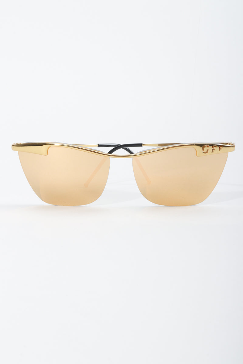 Vintage GianFranco Ferre Gold Mirror Lens Wayfarer Sunglasses Front at Recess LA