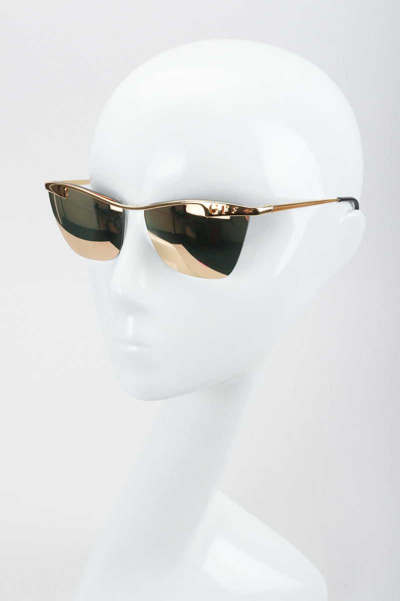 Vintage GianFranco Ferre Gold Mirror Lens Wayfarer Sunglasses on Mannequin at Recess LA