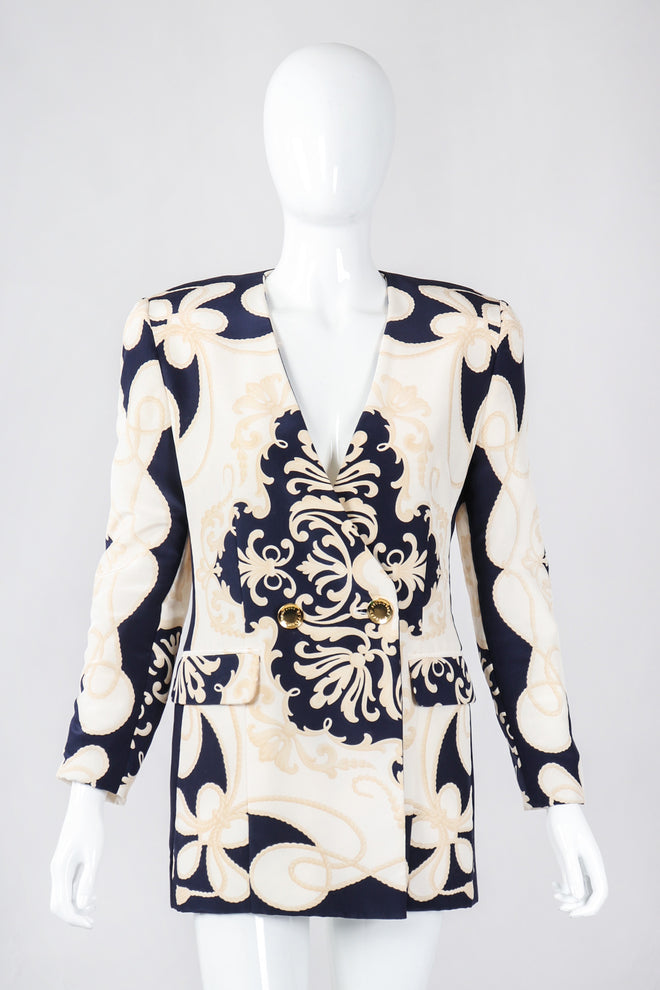 Recess Los Angeles Vintage Gianfranco Ferre Studio 0001 Baroque Rope Print Silk Jacket & Blouse Set