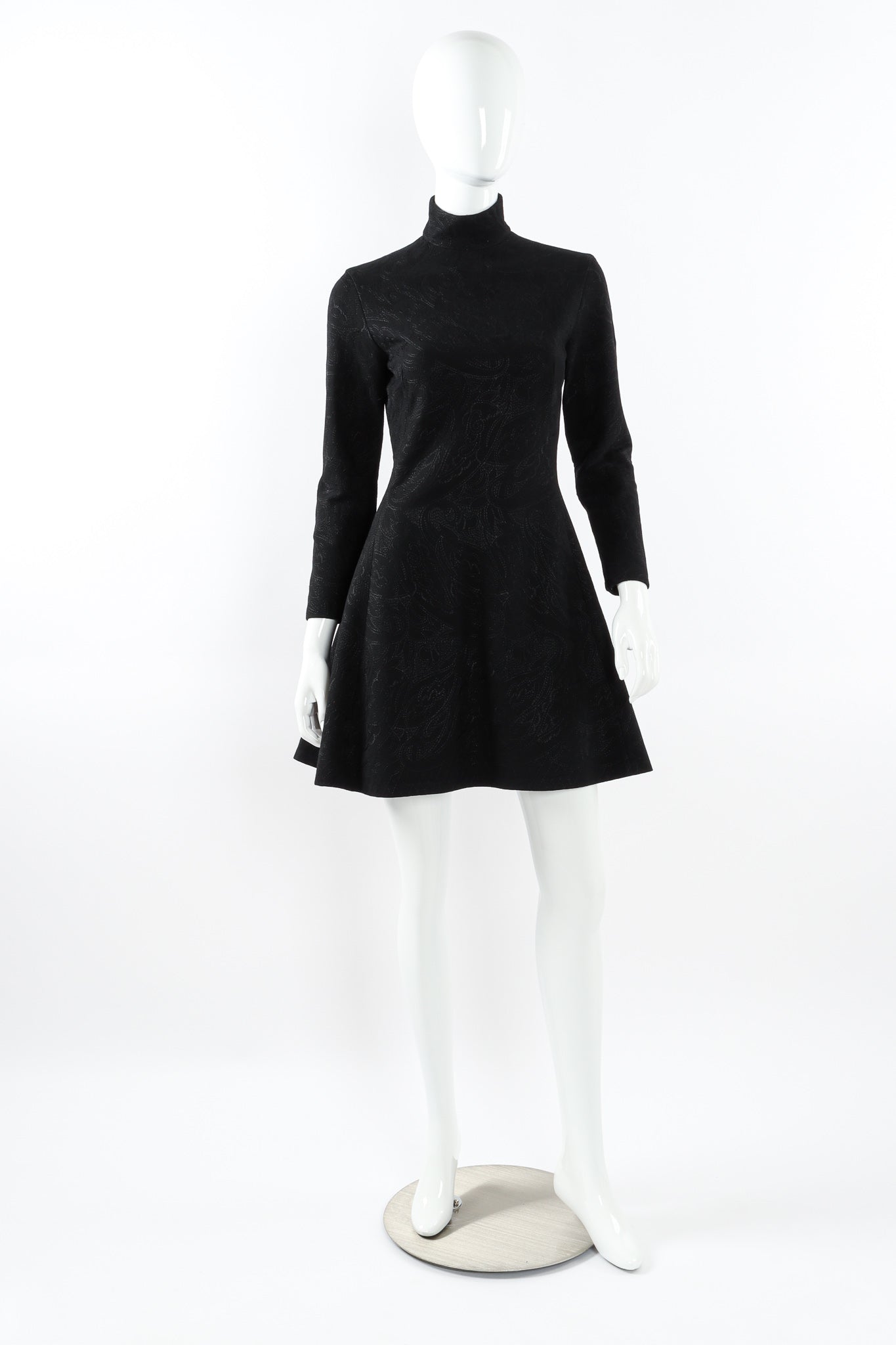 Vintage Gianni Versace Embroidered Mock Neck Fit & Flare Dress on Mannequin front at Recess LA