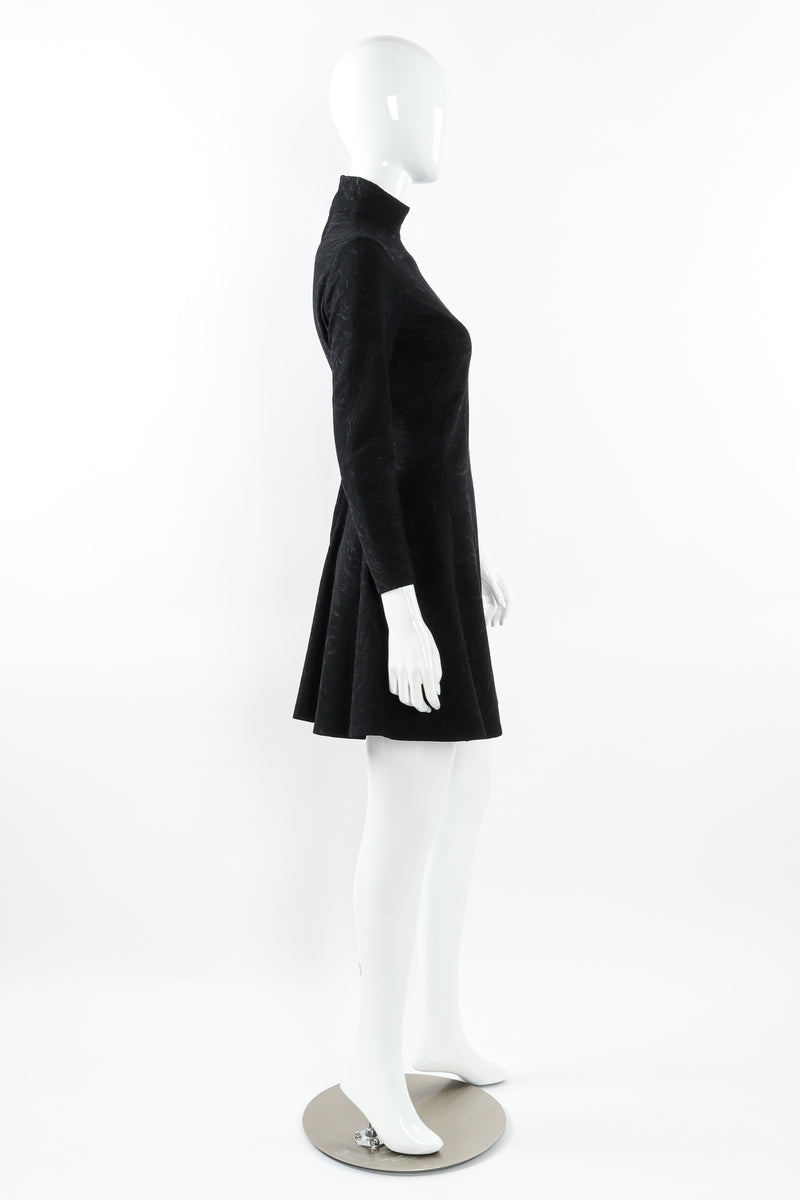 Vintage Gianni Versace Embroidered Mock Neck Fit & Flare Dress on Mannequin side at Recess LA