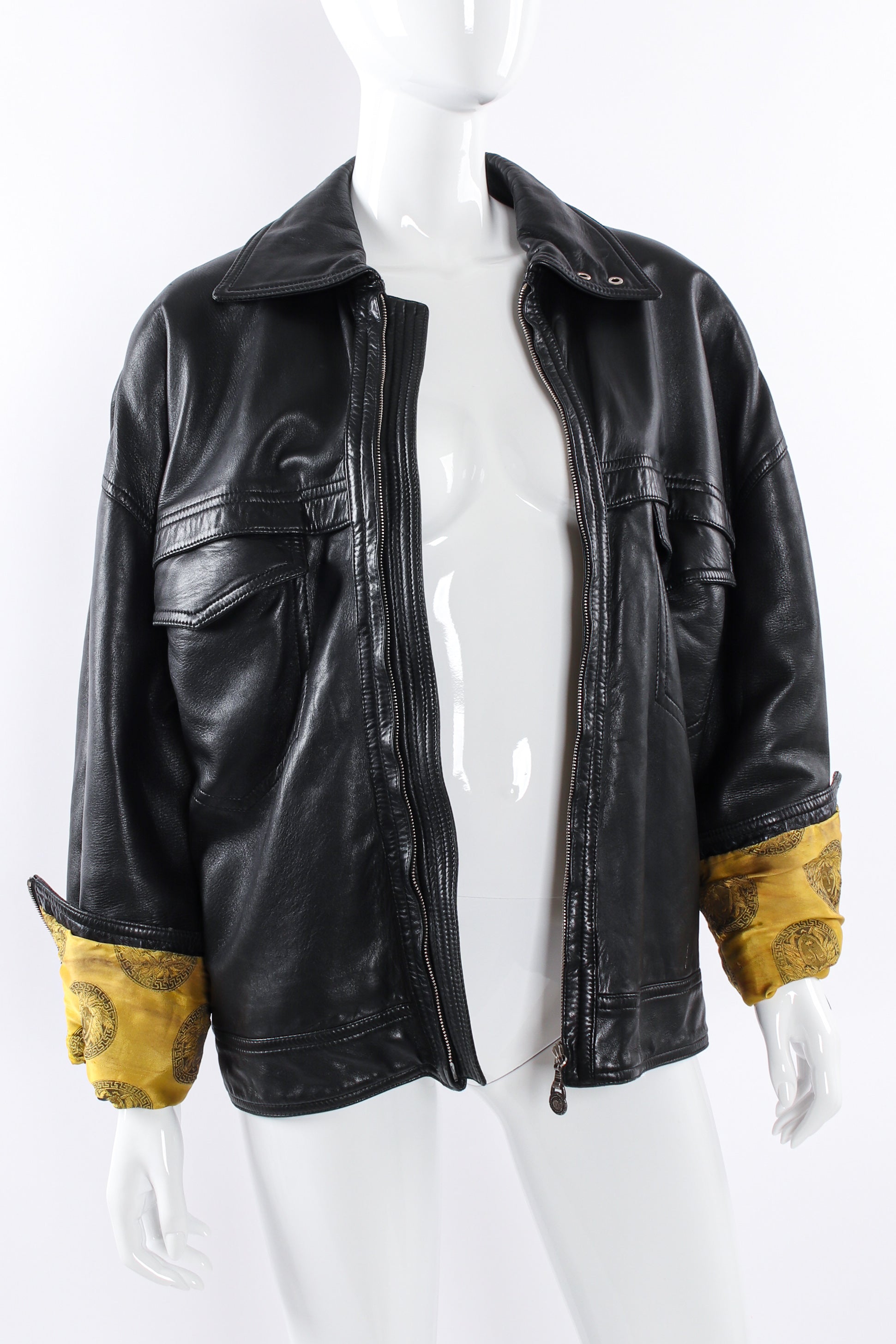 Vintage Gianni Versace Leather Bomber Jacket mannequin sleeves rolled up @ Recess LA