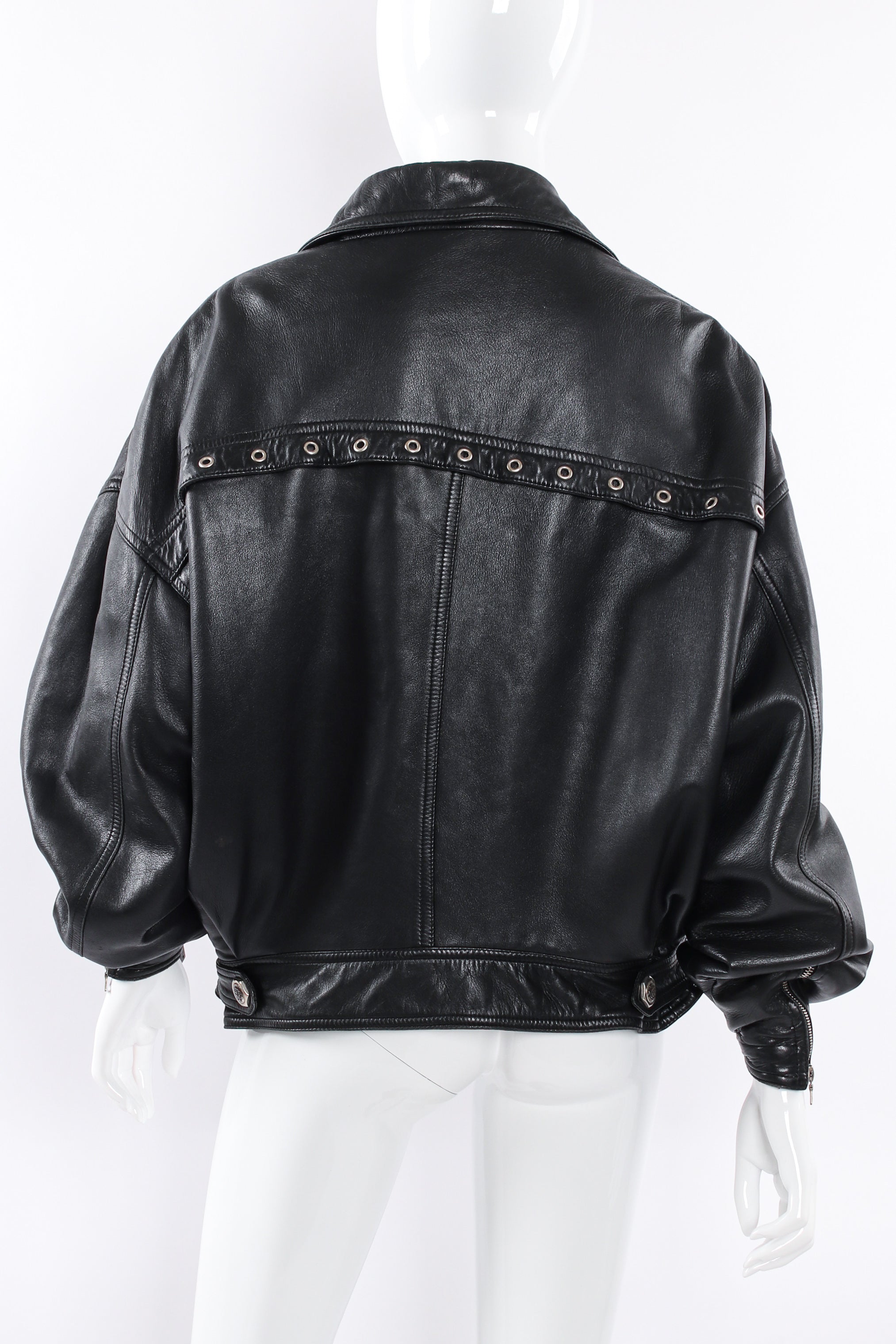 Vintage Gianni Versace Leather Bomber Jacket mannequin back @ Recess LA
