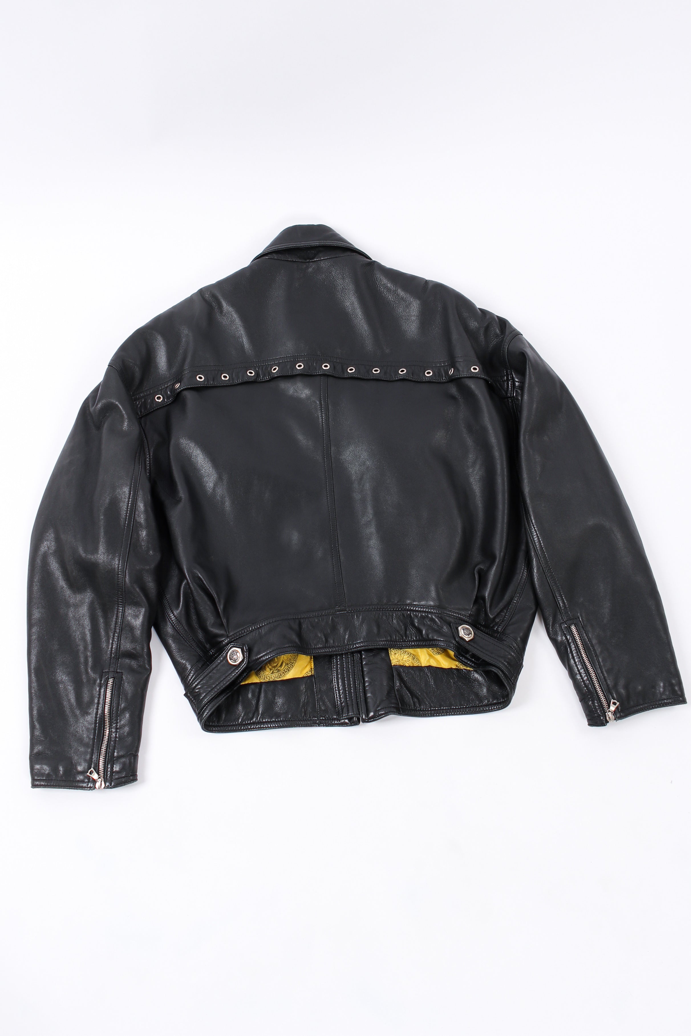 Vintage Gianni Versace Leather Bomber Jacket back flat lay @ Recess LA
