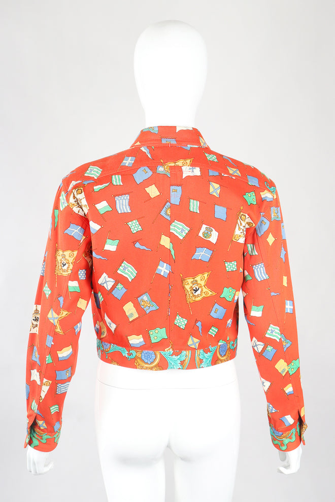 Recess Designer Consignment Vintage Gianni Versace Baroque Flag Print Twill Jean Jacket Los Angeles Resale