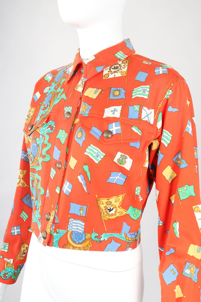 Recess Designer Consignment Vintage Gianni Versace Baroque Flag Print Twill Jean Jacket Los Angeles Resale