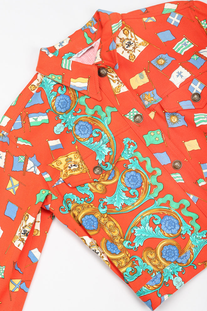 Recess Designer Consignment Vintage Gianni Versace Baroque Flag Print Twill Jean Jacket Los Angeles Resale