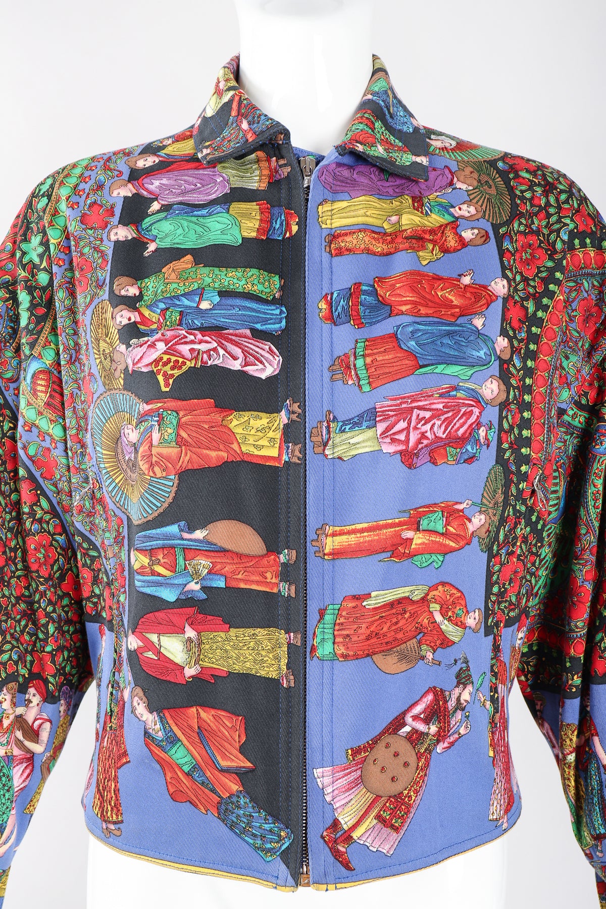 VERSACE フラワーデザイン コットン ボタン ジャケット Vintage Gianni Versace Asian Peacock Print Harrington Jacket – Recess