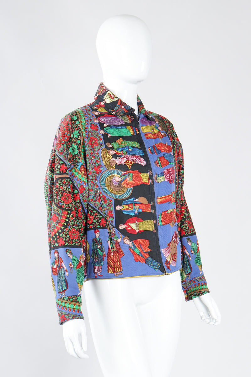 Recess Los Angeles Designer Consignment Vintage Gianni Versace Asian Peacock Print Harrington Jacket