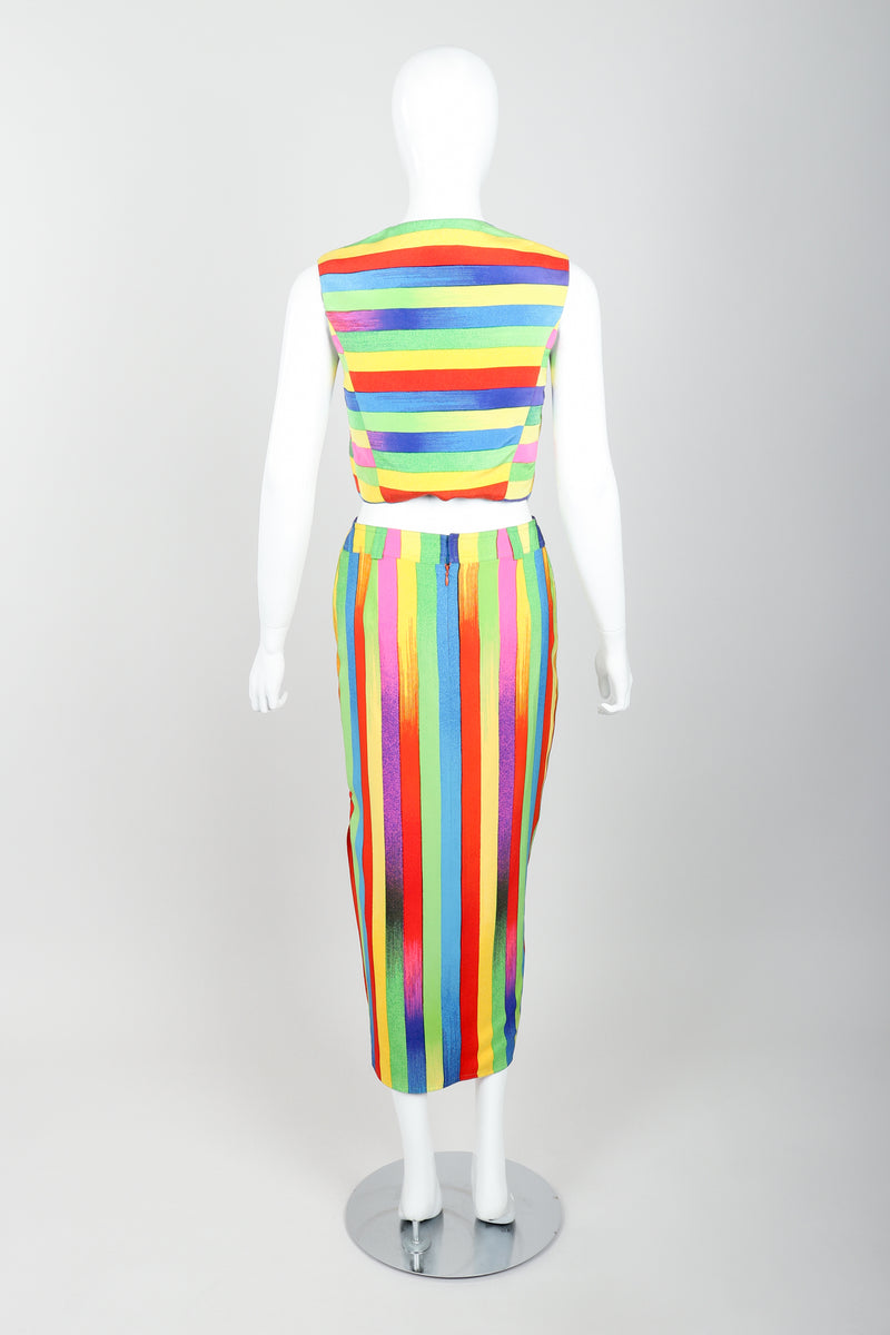 Vintage Versace Carnival Stripe Vest & Skirt Set on Mannequin Back at Recess Los Angeles