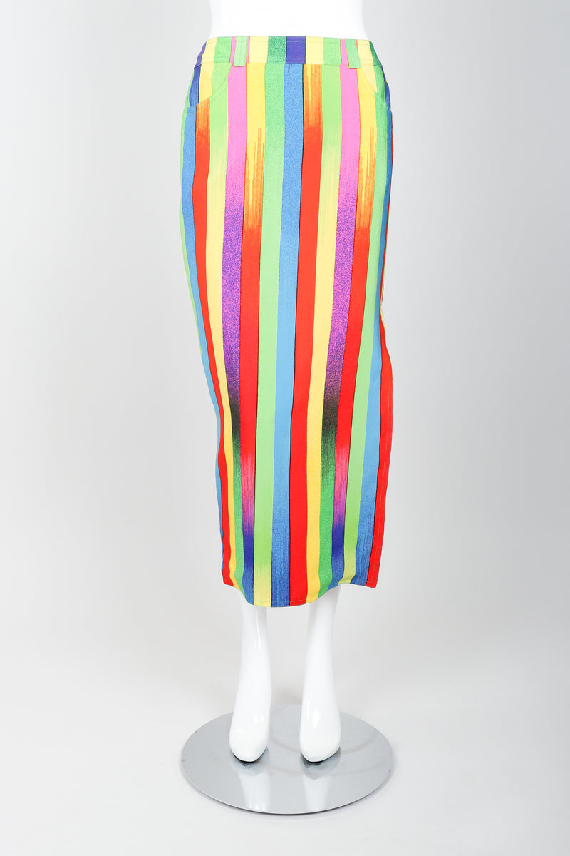 Vintage Versace Carnival Stripe Skirt Set on Mannequin Front at Recess Los Angeles