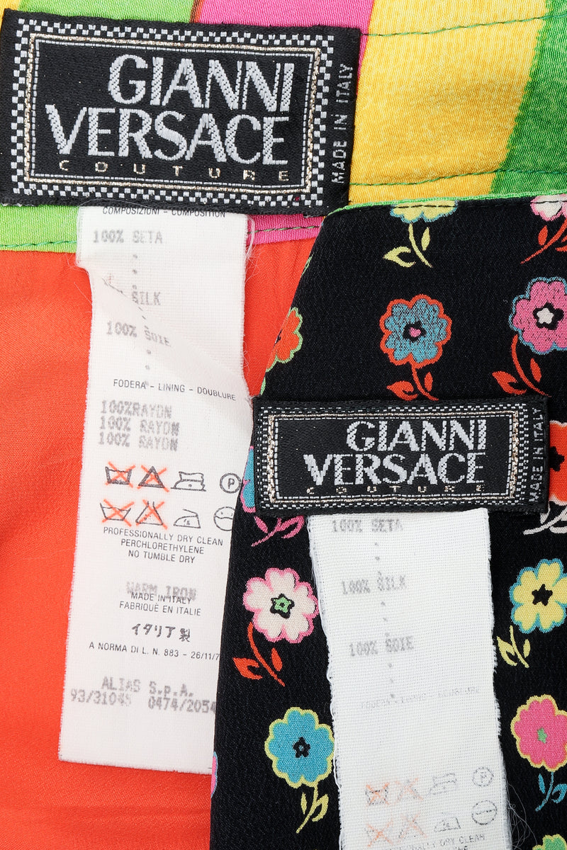 Vintage Versace Carnival Stripe Skirt Set labels at Recess