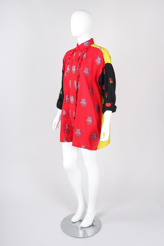 Recess Los Angeles Vintage Gianni Versace 90s Mens Colorblock Brocade Rose Shirt