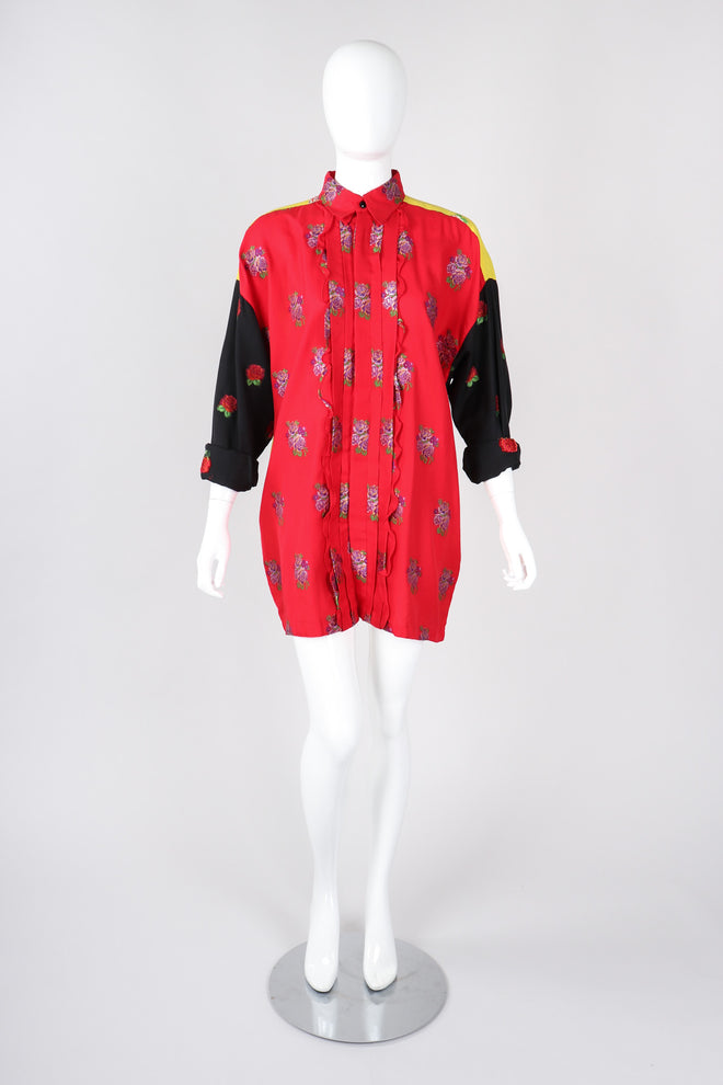 Recess Los Angeles Vintage Gianni Versace 90s Mens Colorblock Brocade Rose Shirt