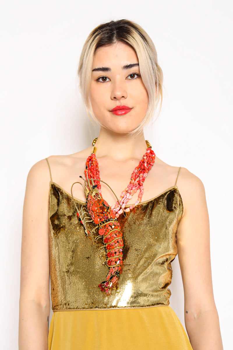 Vintage Hanna Bernhard Jewel Lobster Brooch Necklace brooch on model @ Recess Los Angeles