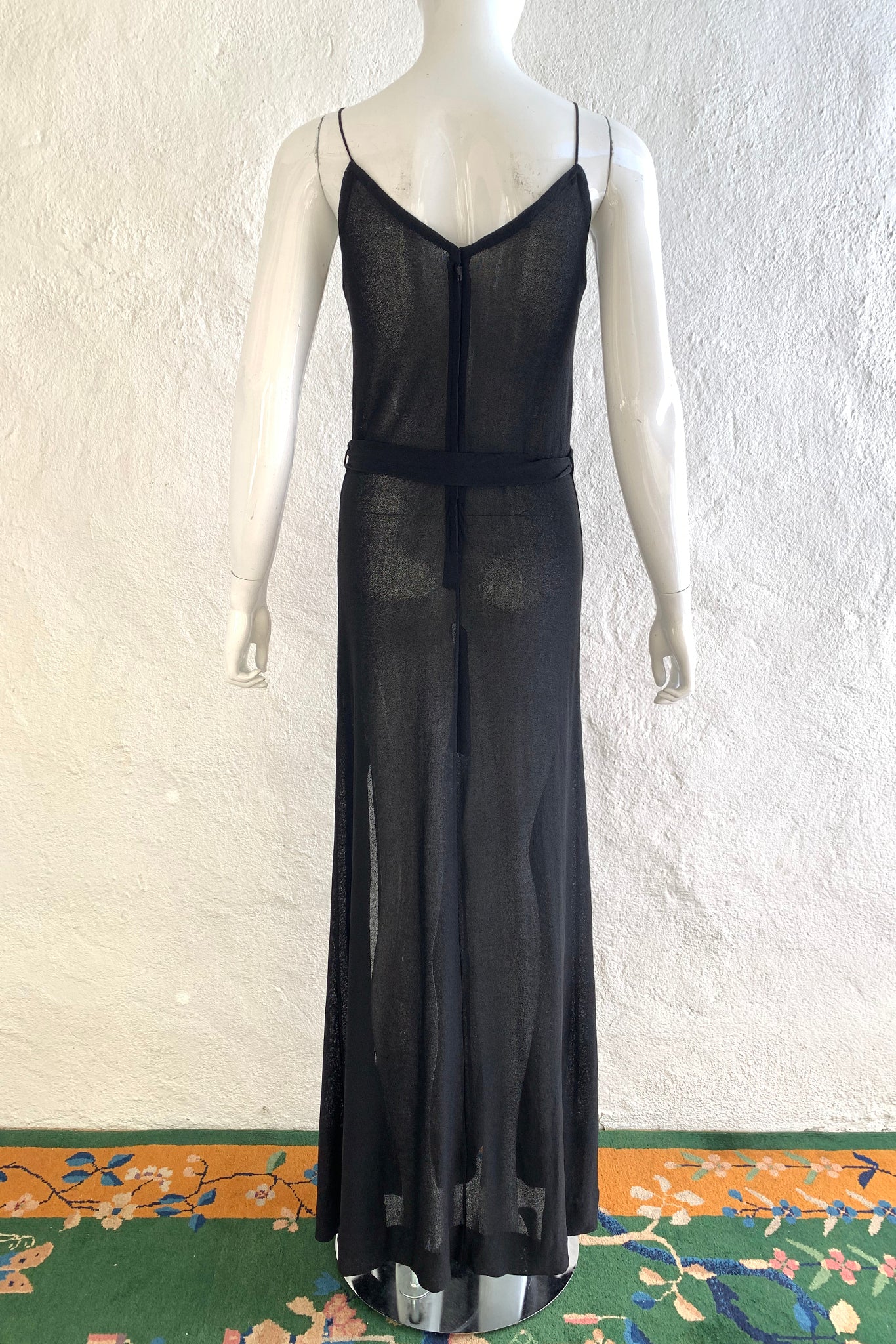 Vintage Gino Paoli Sheer Jersey Belted Slip Dress on Mannequin Back at Recess Los Angeles