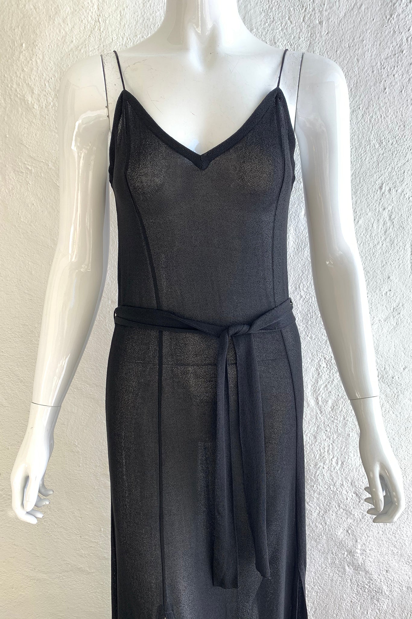 Vintage Gino Paoli Sheer Jersey Belted Slip Dress on Mannequin bust at Recess Los Angeles