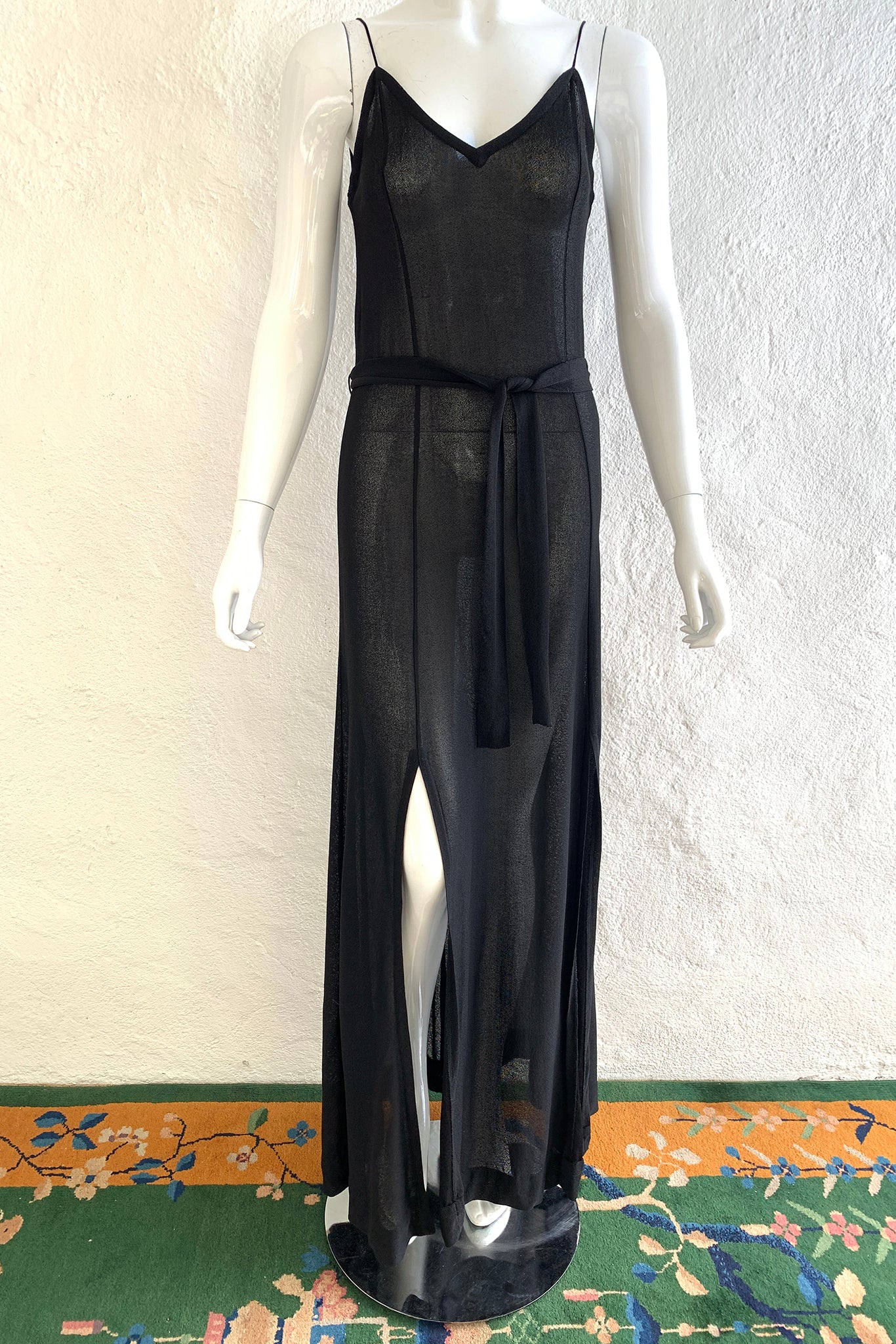 Vintage Gino Paoli Sheer Jersey Belted Slip Dress on Mannequin front crop at Recess Los Angeles