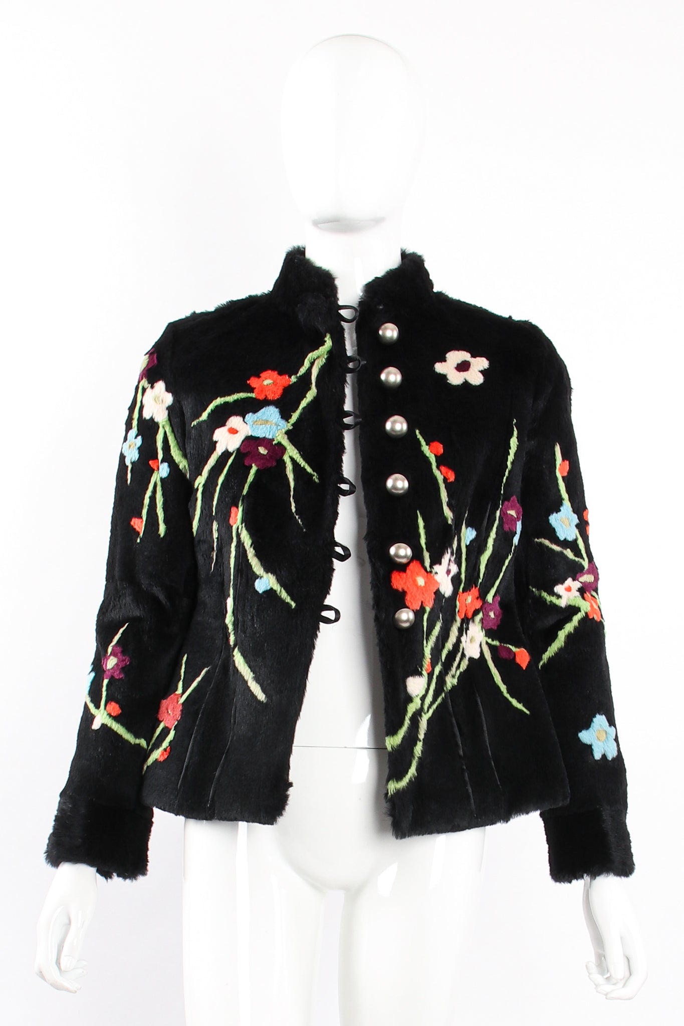 Vintage Giorgio Armani Floral Fur Jacket on Mannequin Open at Recess Los Angeles