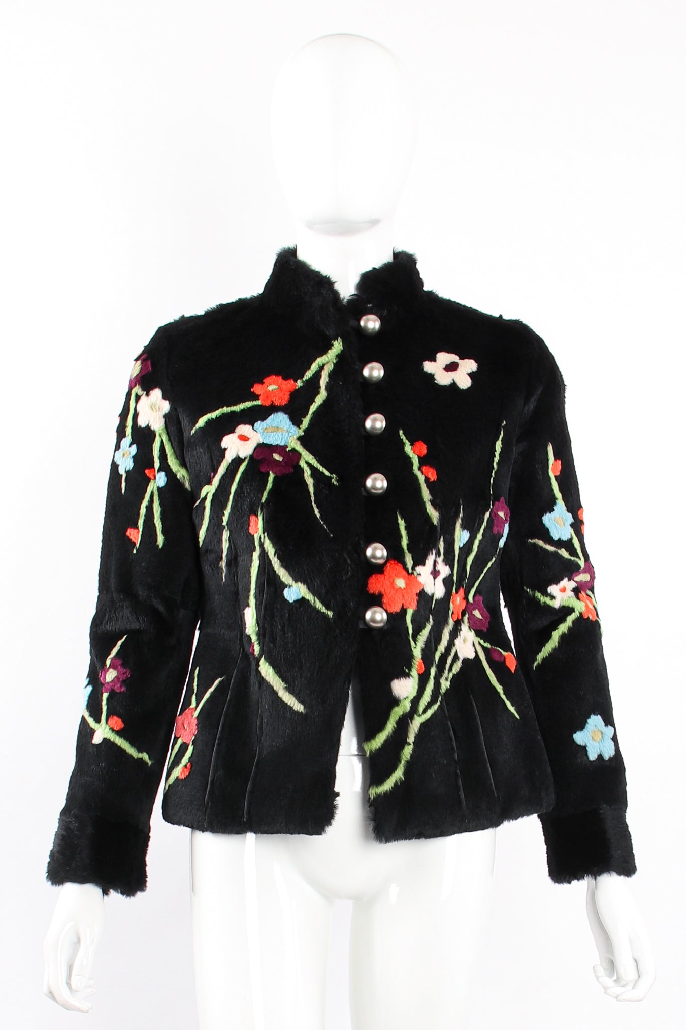 Vintage Giorgio Armani Floral Fur Jacket on Mannequin front at Recess Los Angeles