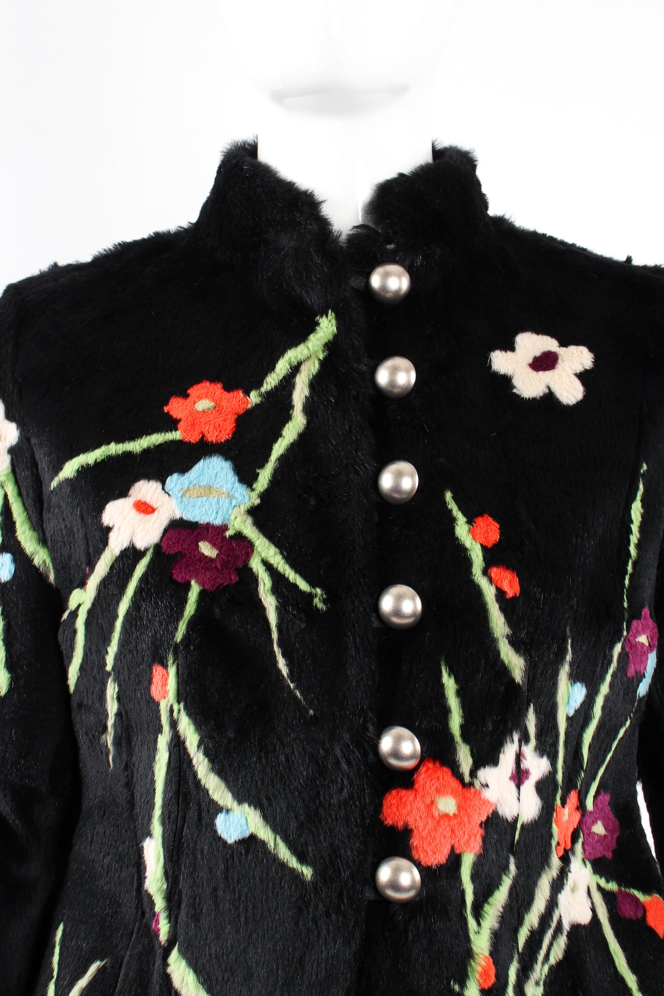 Vintage Giorgio Armani Floral Fur Jacket on Mannequin bust at Recess Los Angeles