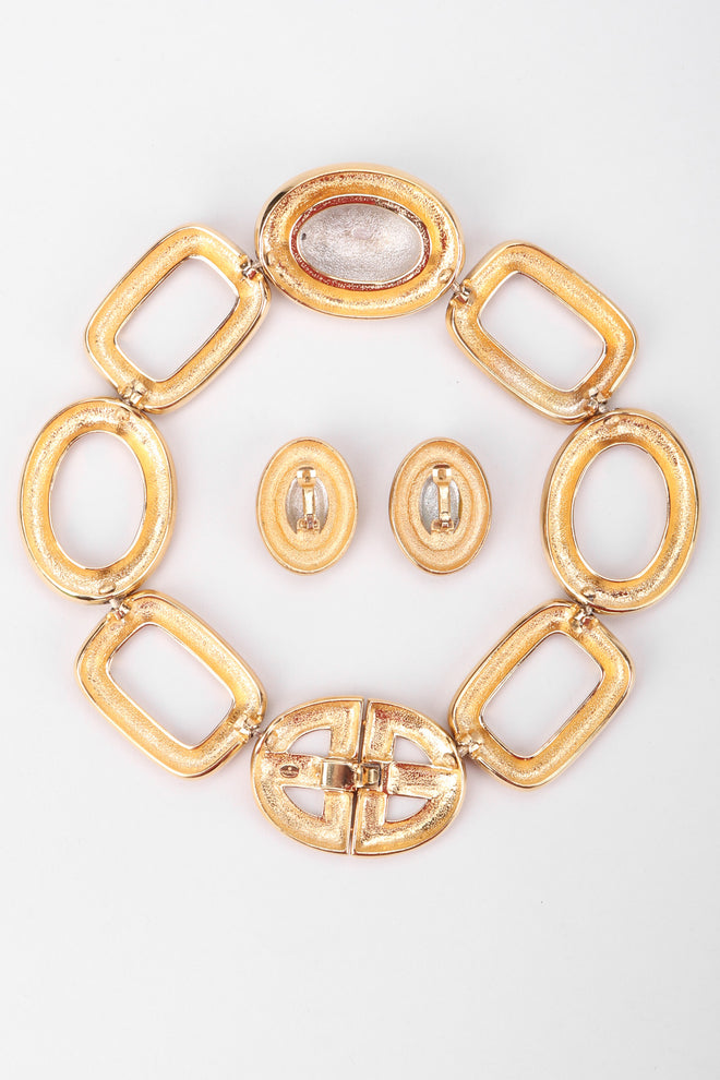 Recess Los Angeles Vintage Givenchy Gold Crystal Oval Collar Choker Necklace & Earring Set