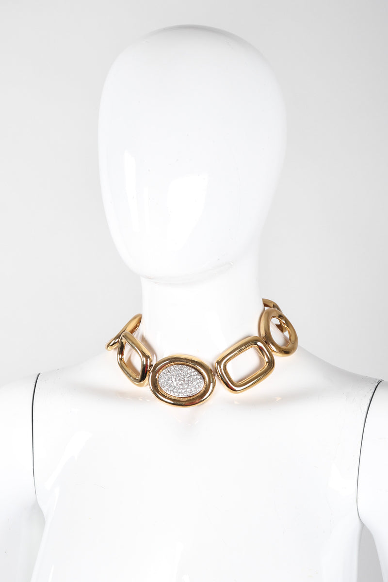 Recess Los Angeles Vintage Givenchy Gold Crystal Oval Collar Choker Necklace & Earring Set
