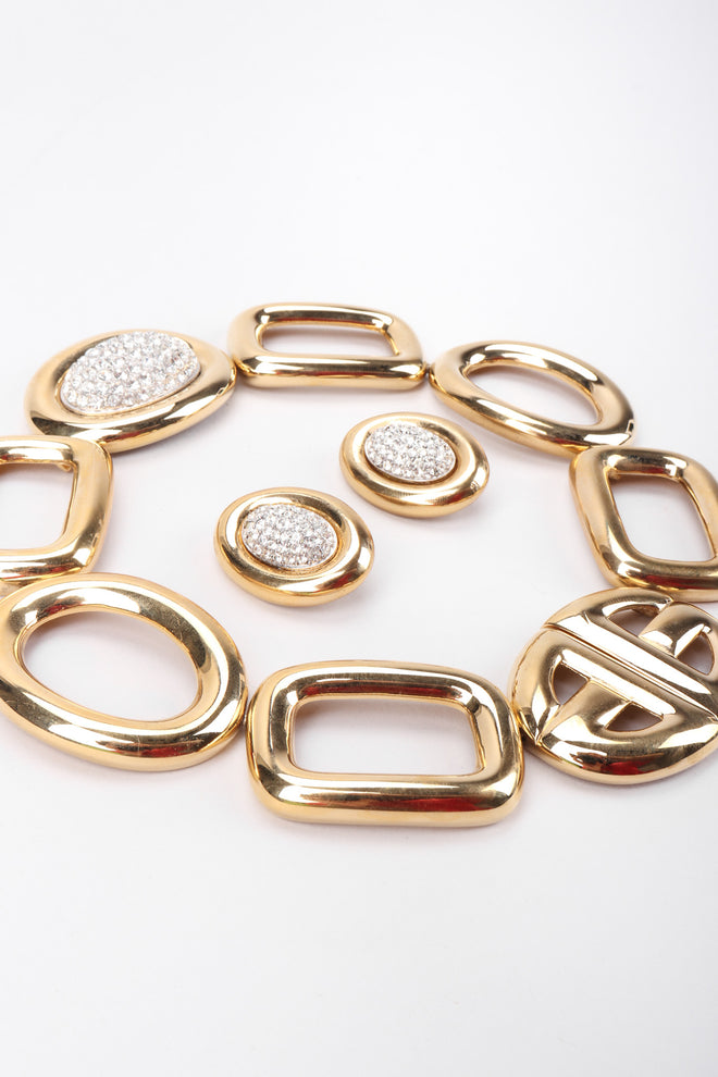 Recess Los Angeles Vintage Givenchy Gold Crystal Oval Collar Choker Necklace & Earring Set