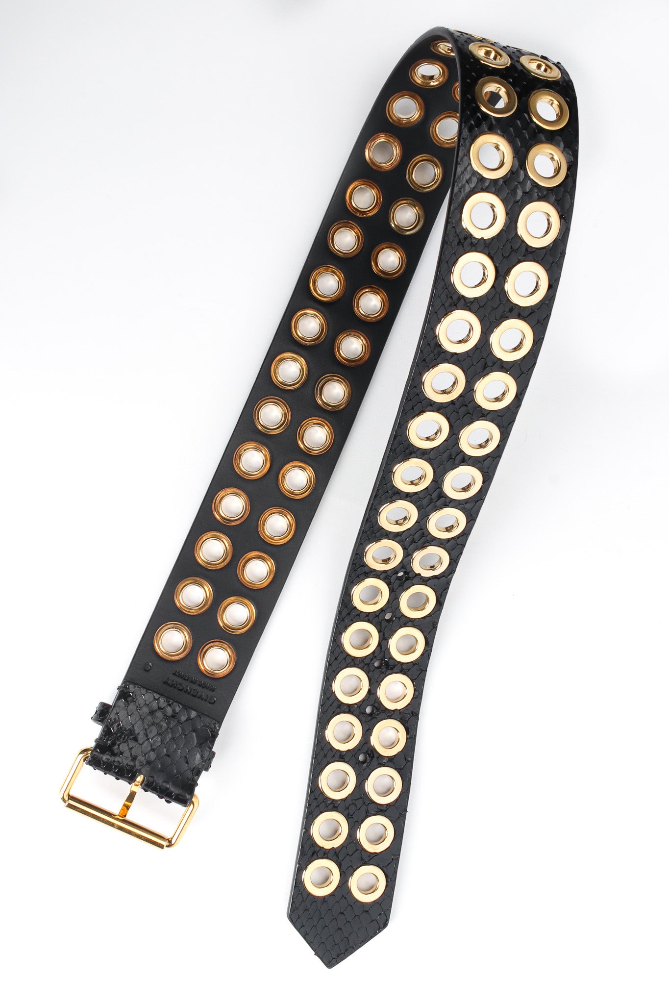 Vintage Givenchy Grommet Croc Patent Leather Belt back/grommets @ Recess Los Angeles
