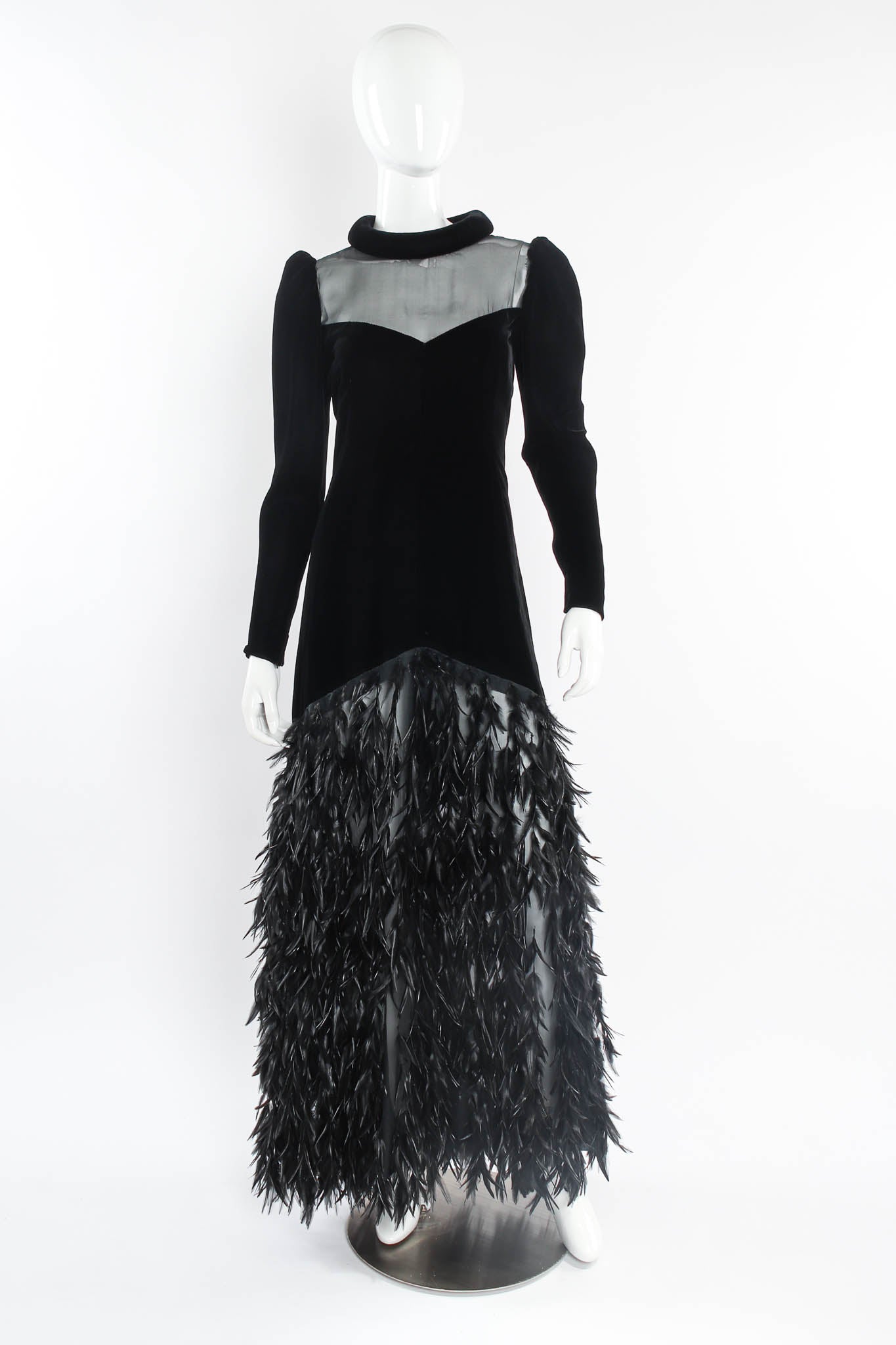 Vintage Givenchy 1960s/70s Couture Velvet Feather Gown mannequin front @ Recess Los Angeles