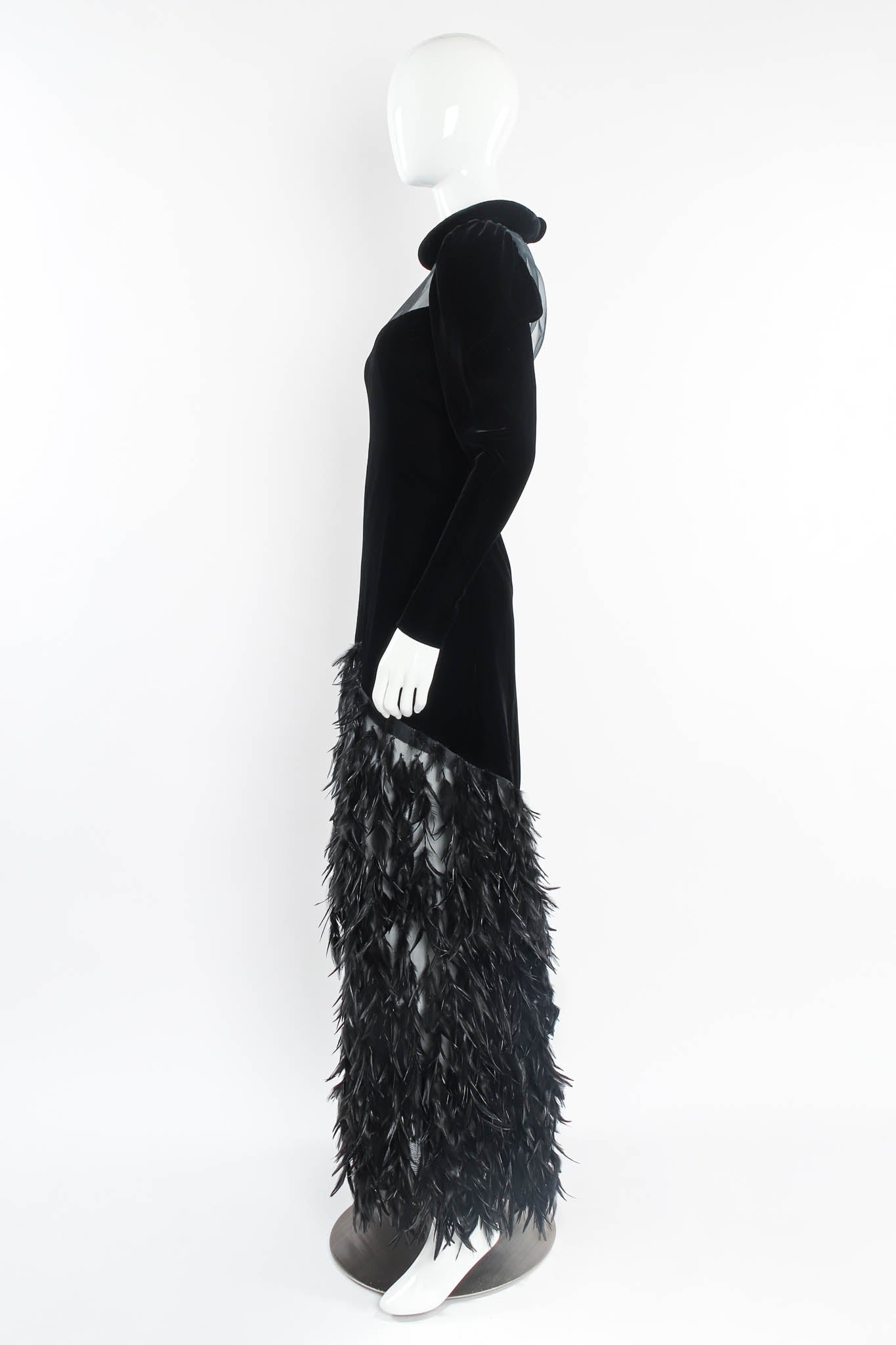 Vintage Givenchy 1960s/70s Couture Velvet Feather Gown mannequin side @ Recess Los Angeles