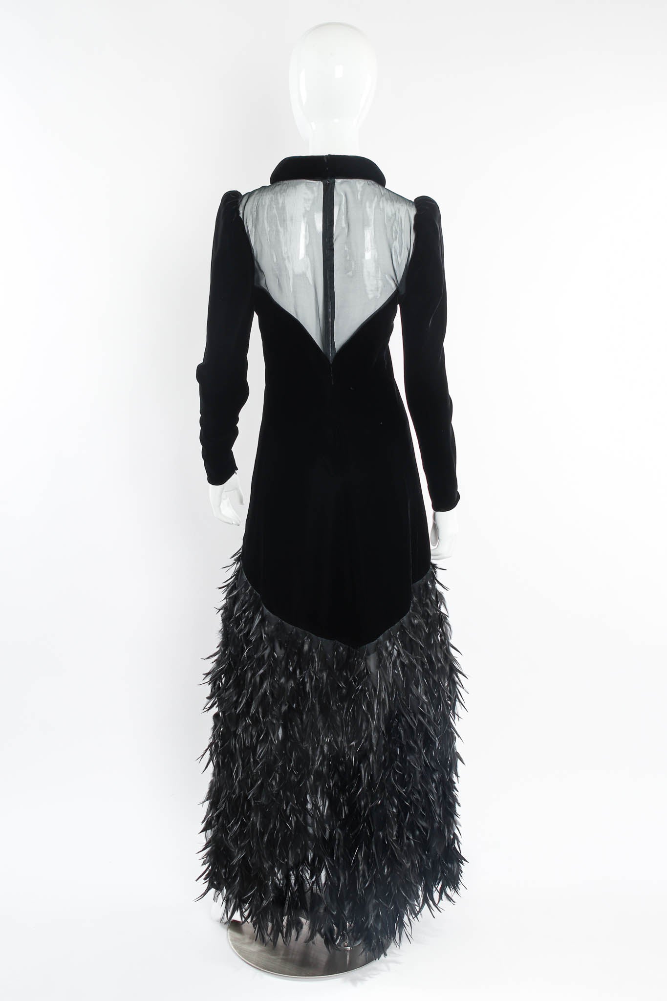 Vintage Givenchy 1960s/70s Couture Velvet Feather Gown mannequin back @ Recess Los Angeles