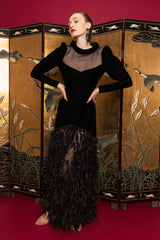 Vintage Givenchy 1960s/70s Couture Velvet Feather Gown on Model Emily @ Recess Los Angeles