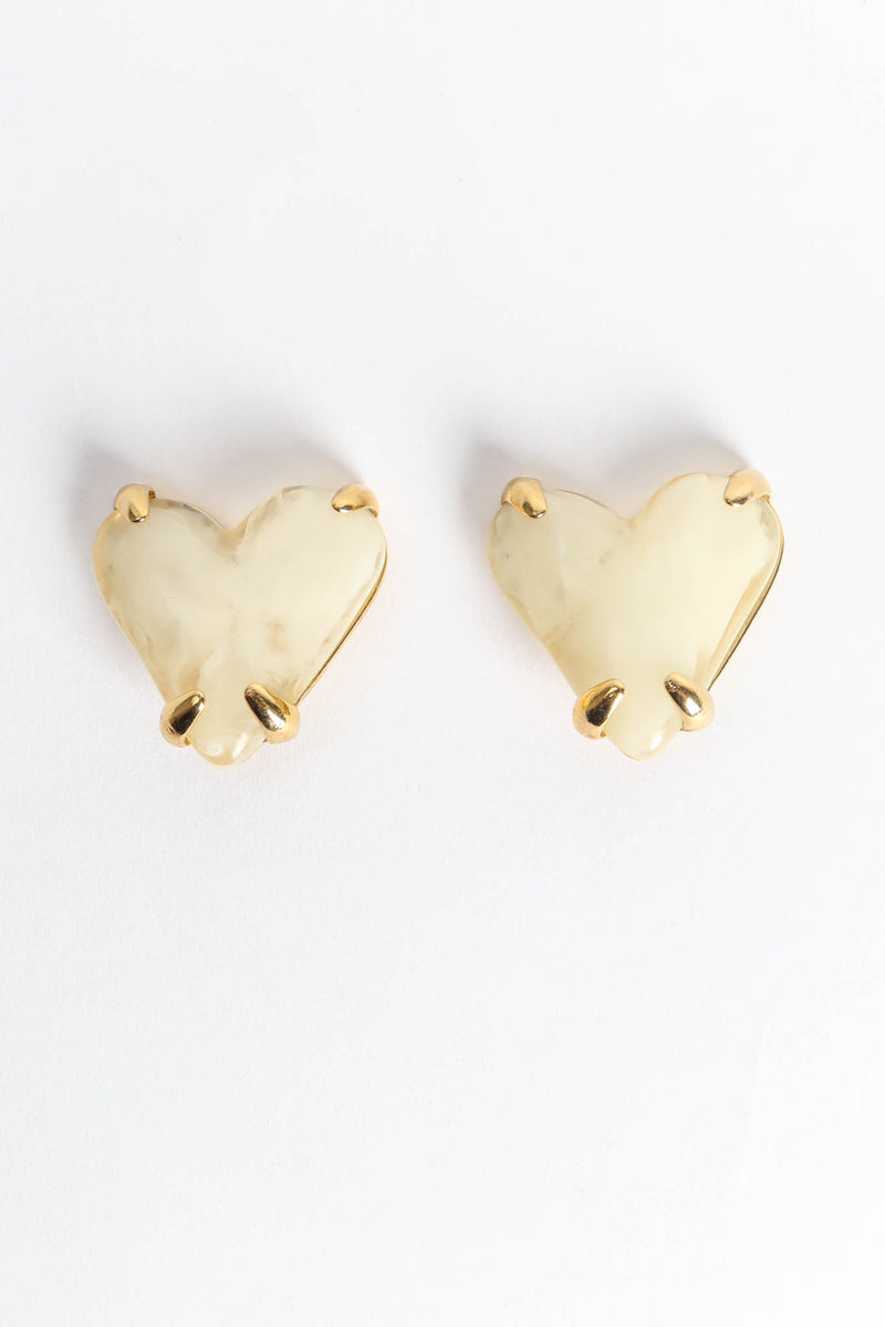 Vintage Givenchy Marble Resin Heart Earrings flat front @ Recess Los Angeles