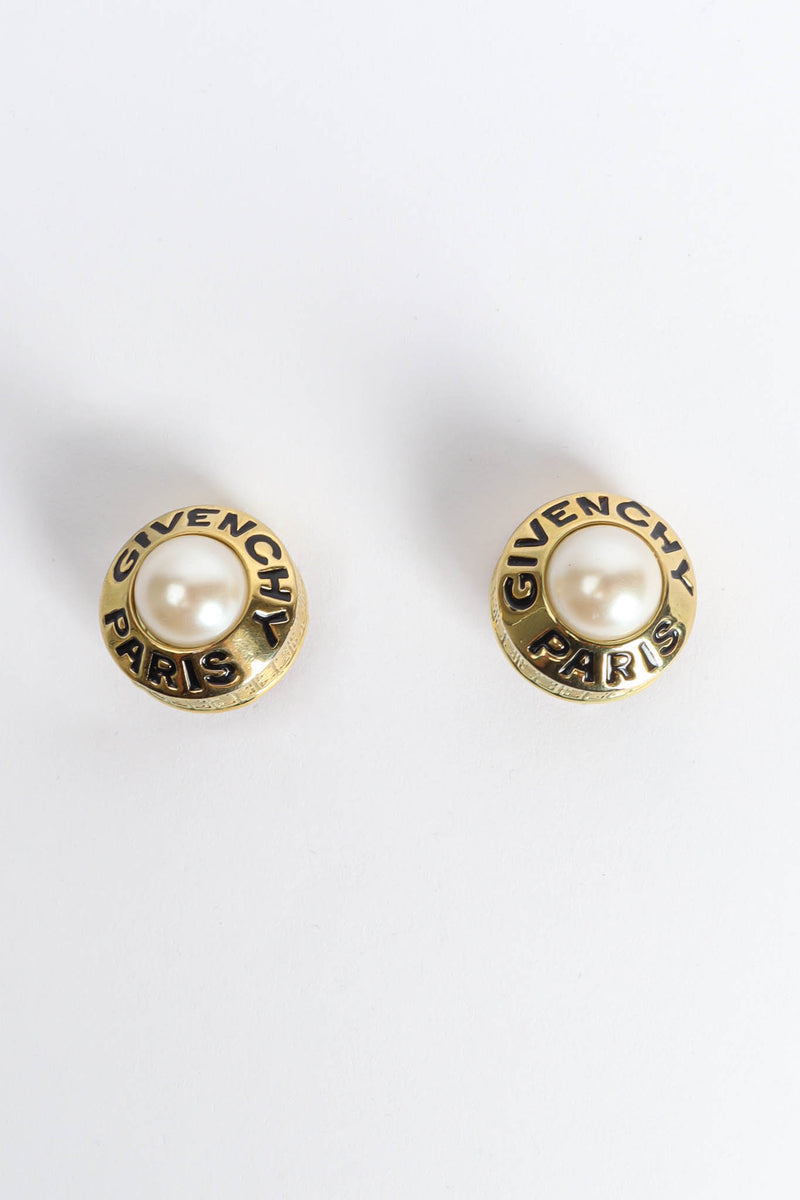 Vintage Givenchy Pearl Button Earrings front @ Recess Los Angeles
