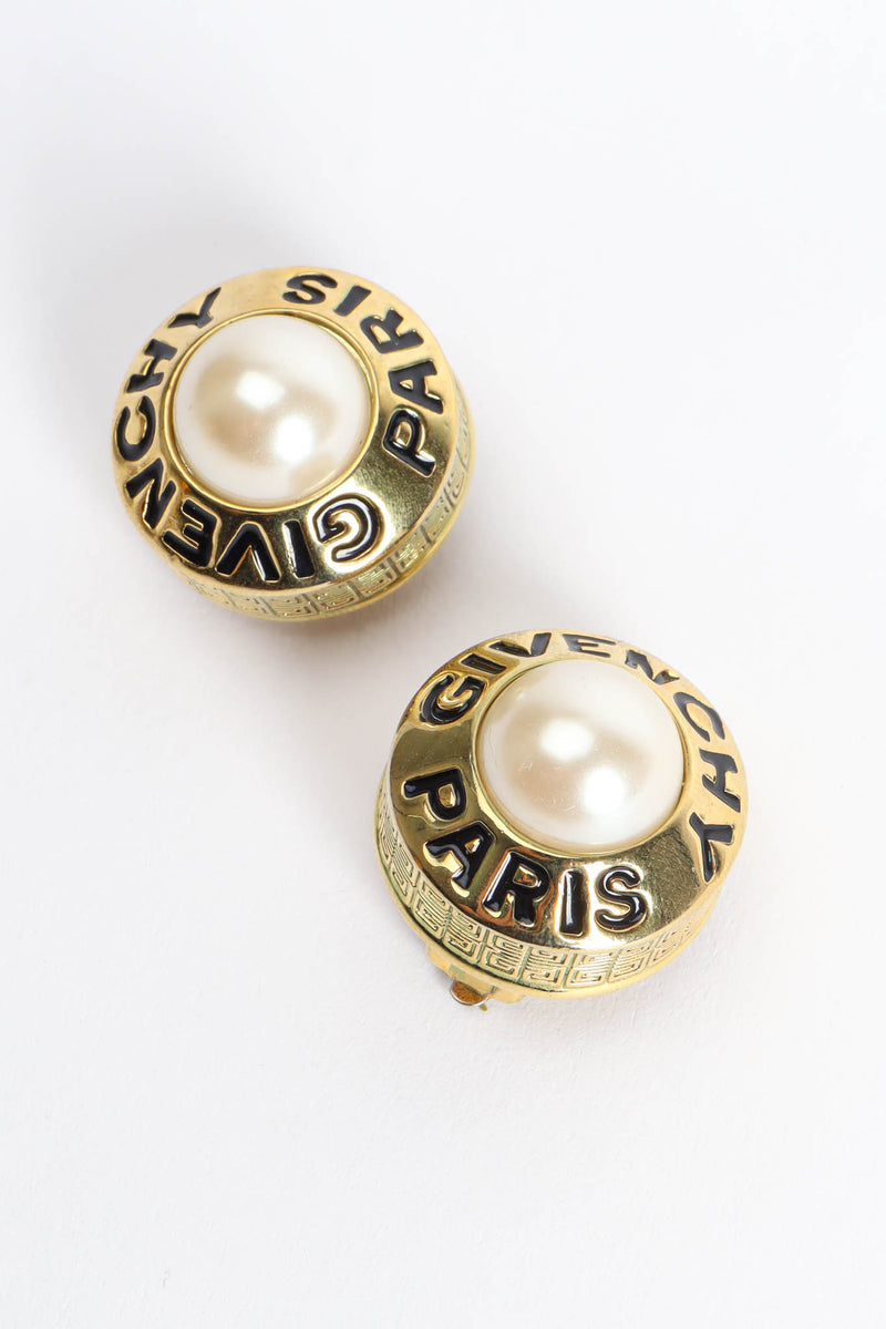 Vintage Givenchy Pearl Button Earrings diagonal front @ Recess Los Angeles