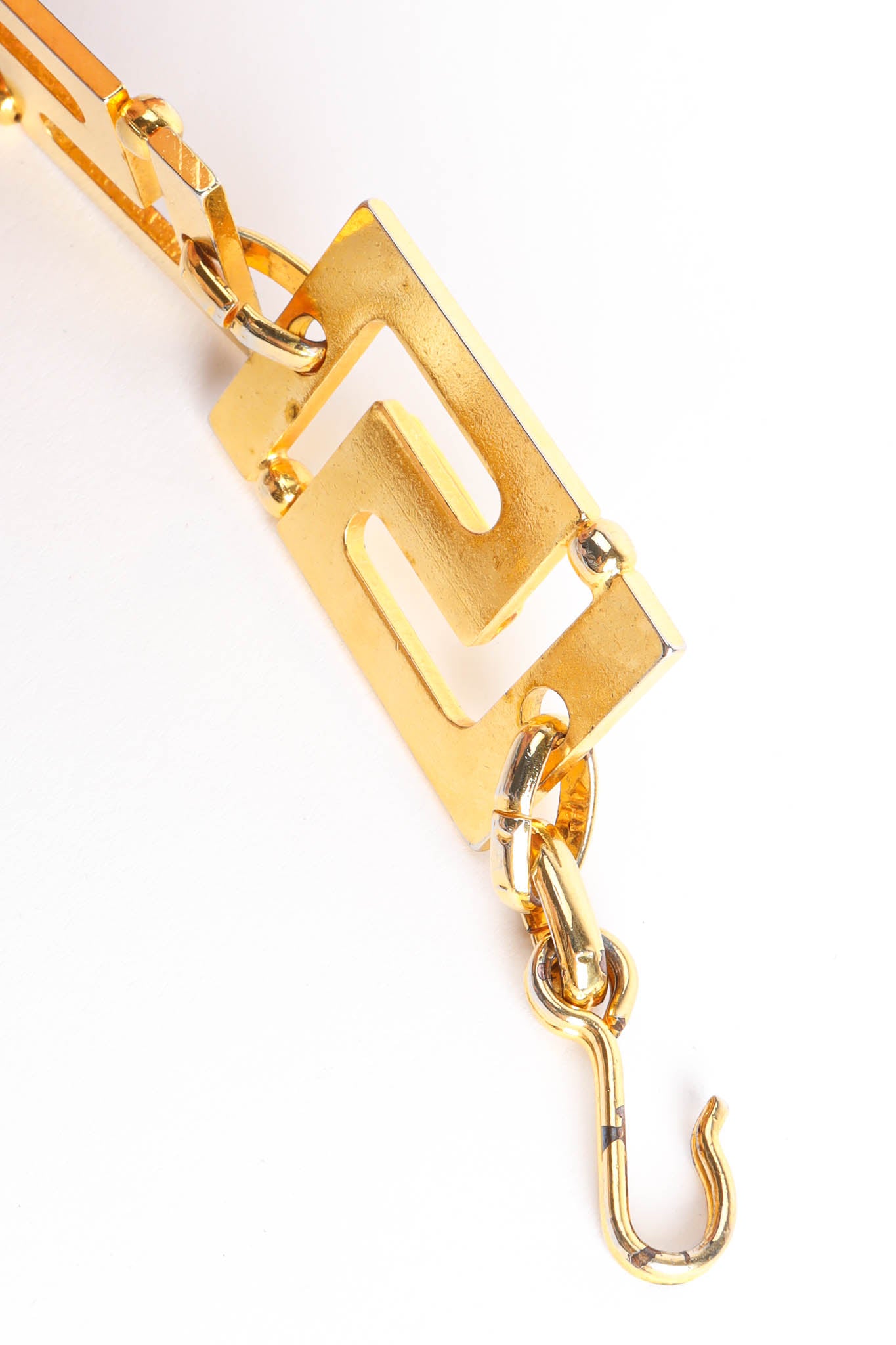 Vintage Gianni Versace Greek Key Metal Link Belt discoloration hook @ Recess Los Angeles