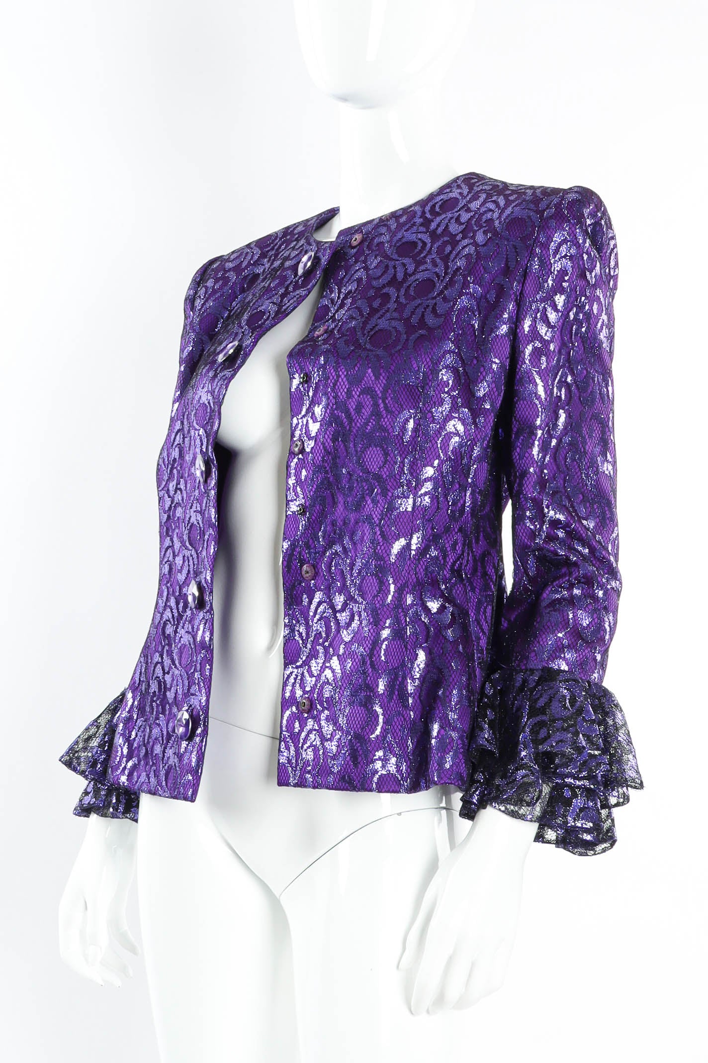 1980 Vintage Givenchy Metallic Lace Fleur Jacket angle  @ Recess Los Angeles