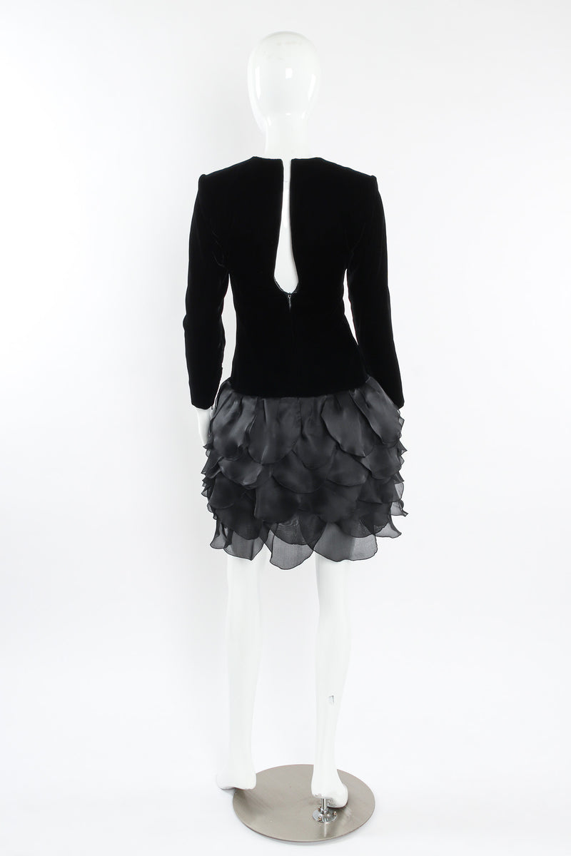 Vintage Givenchy 1980s Leaf Panel Silk Velvet Dress mannequin back, zipper won't zip @ Recess LA