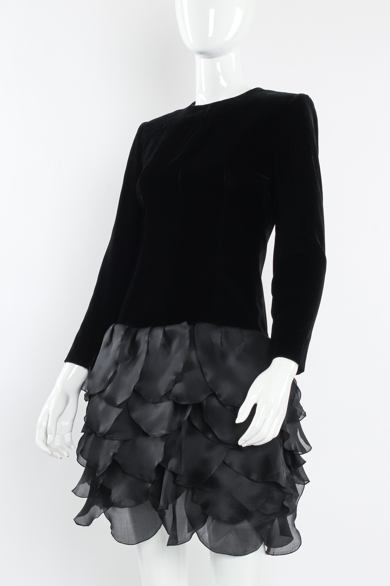 Vintage Givenchy 1980s Leaf Panel Silk Velvet Dress mannequin close angle @ Recess LA