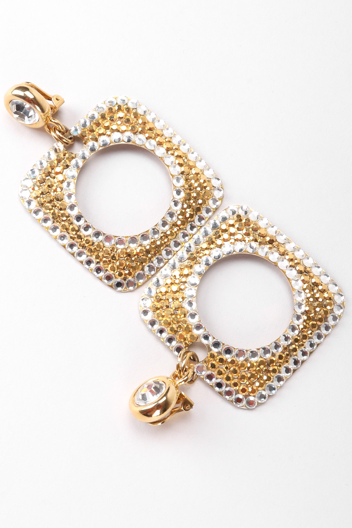 Recess Los Angeles Vintage Unsigned Gold Crystal Square Hoop Earrings