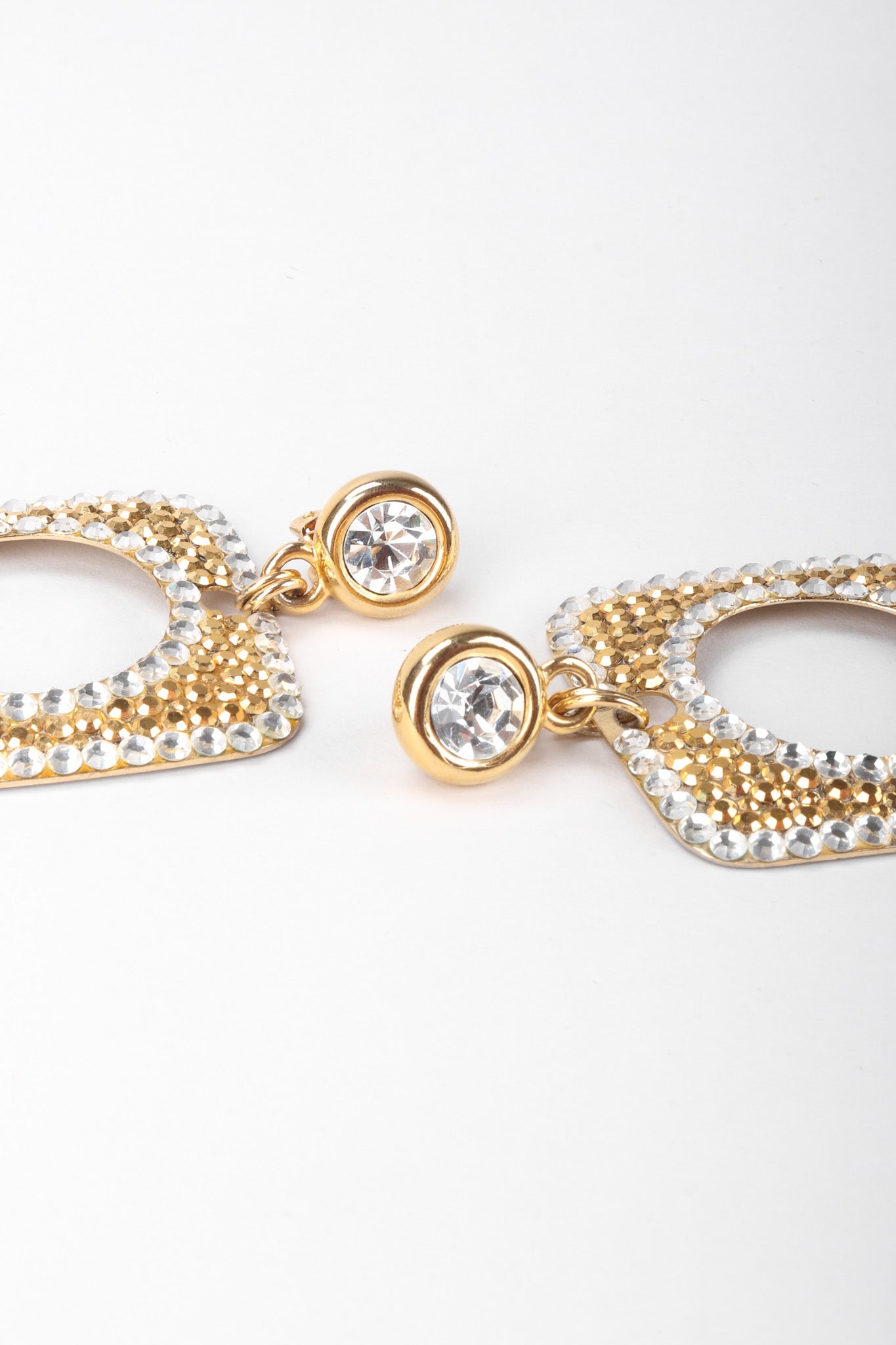 Recess Los Angeles Vintage Unsigned Gold Crystal Square Hoop Earrings
