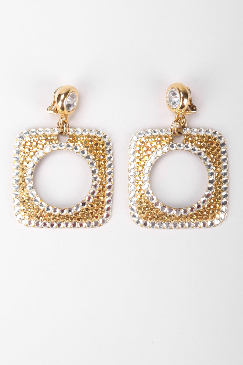 Recess Los Angeles Vintage Unsigned Gold Crystal Square Hoop Earrings